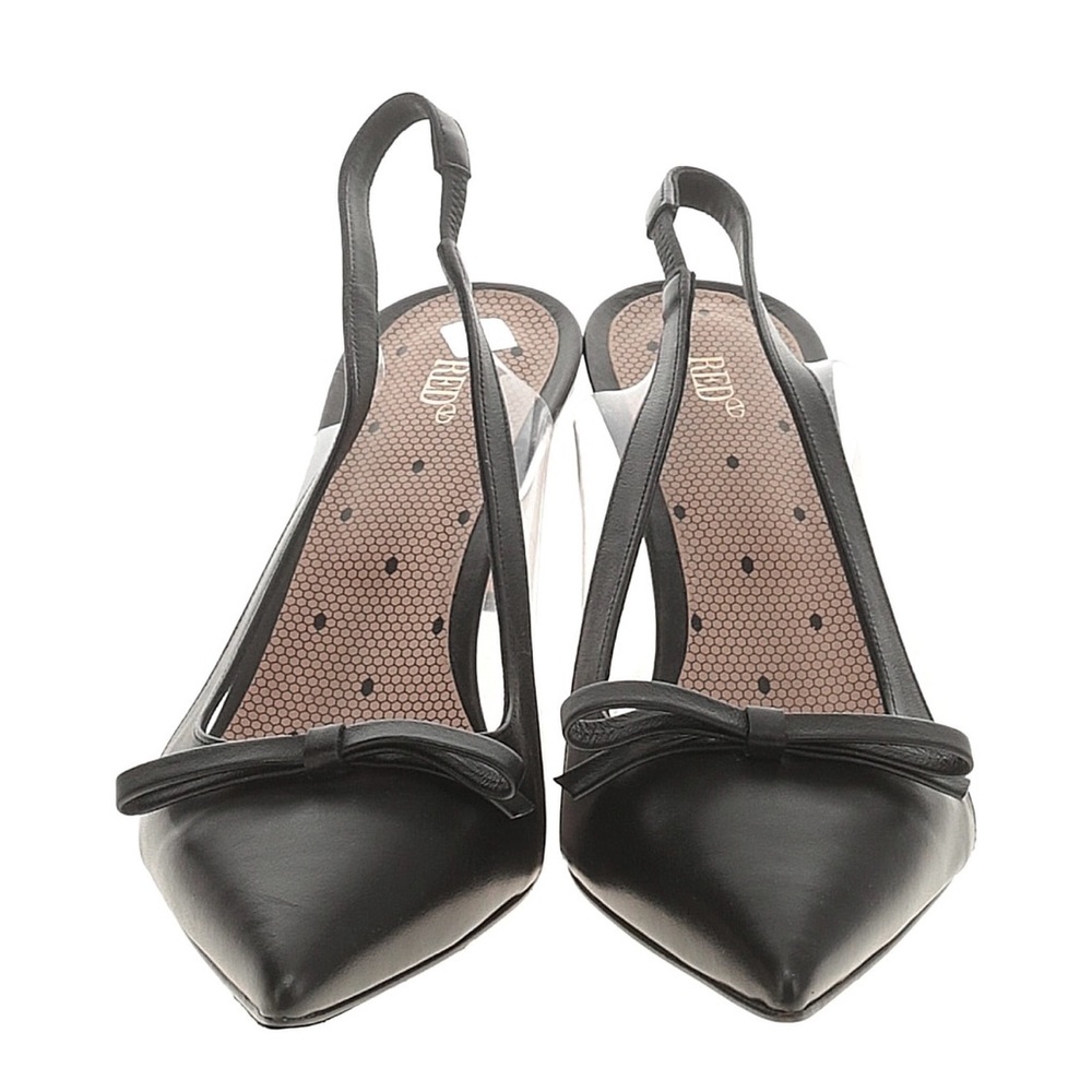 Red Black Slingback Heels with Pointed Toe